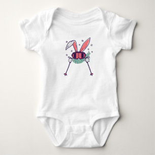 Skiing Rabbit with ski poles ski goggles and scarf Baby Bodysuit