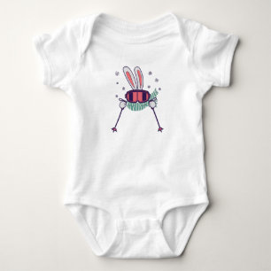 Skiing Rabbit with ski poles ski goggles and scarf Baby Bodysuit
