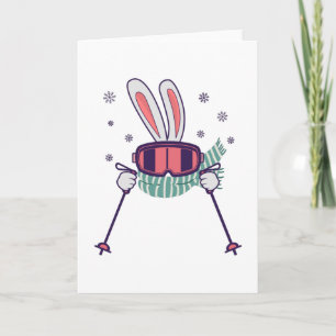 Skiing Rabbit with ski poles ski goggles and scarf Card