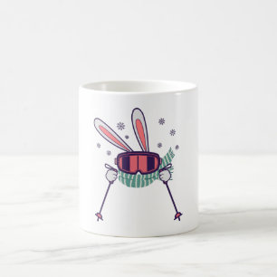 Skiing Rabbit with ski poles ski goggles and scarf Coffee Mug