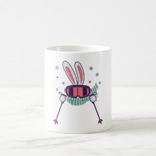 Skiing Rabbit with ski poles ski goggles and scarf Coffee Mug