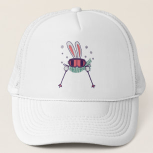 Skiing Rabbit with ski poles ski goggles and scarf Trucker Hat