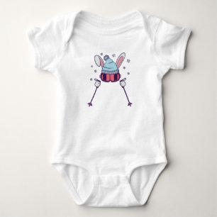Skiing Rabbit with ski poles ski goggles ski cap Baby Bodysuit