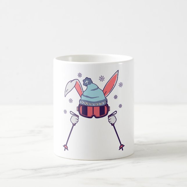 Skiing Rabbit with ski poles ski goggles ski cap Coffee Mug (Center)