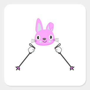 Skiing Rabbit with ski poles Square Sticker