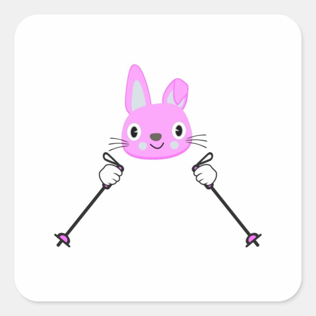 Skiing Rabbit with ski poles Square Sticker (Front)