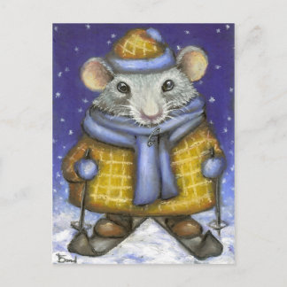 Skiing Rat Postcard