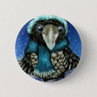 Skiing raven 6 cm round badge