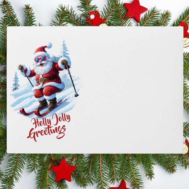 Skiing Red And White Santa Funny Christmas Holiday Envelope (Creator Uploaded)
