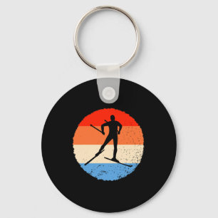 Skiing Retro Cross Country Skier Key Ring