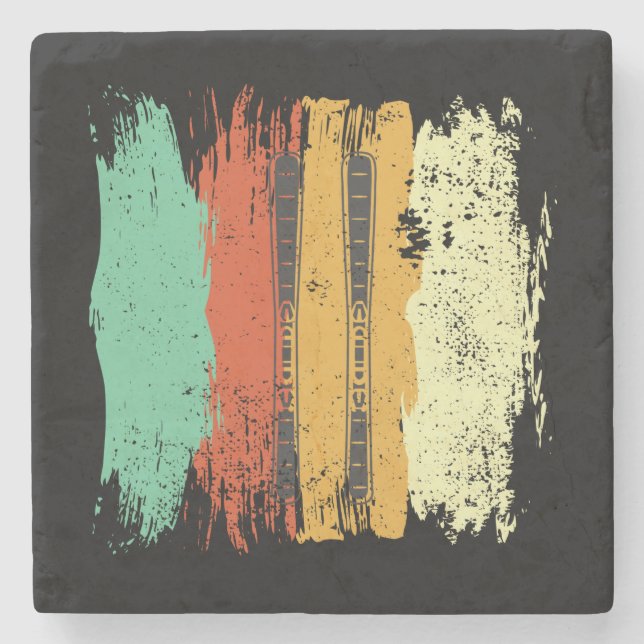 Skiing Retro Ski Stone Coaster (Front)