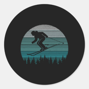 Skiing Retro Skier Mountain Extreme Winter Sports  Classic Round Sticker