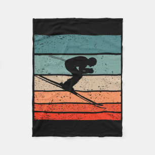 Skiing Retro Style Vintage Fleece Blanket