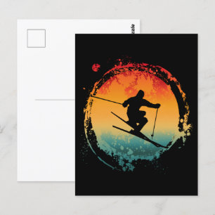SKIING RETRO VINTAGE POSTCARD