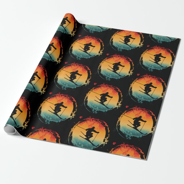 SKIING RETRO VINTAGE  WRAPPING PAPER (Unrolled)