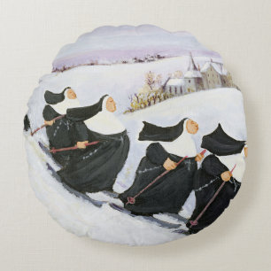 Skiing Round Cushion