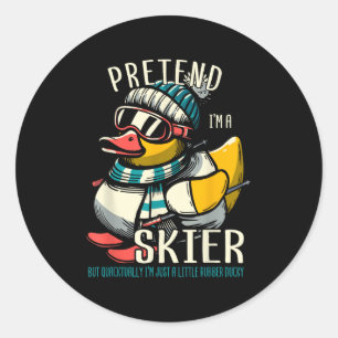Skiing Rubber Duck Duckling Skier  Classic Round Sticker