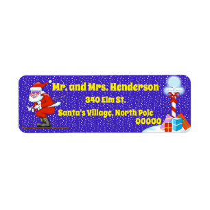 Skiing Santa Christmas Return Address Labels