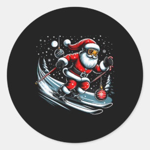 Skiing Santa Christmas Ski Winter Sport X-mas Paja Classic Round Sticker