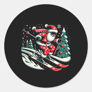 Skiing Santa Christmas Ski Winter Sport X-mas Paja Classic Round Sticker
