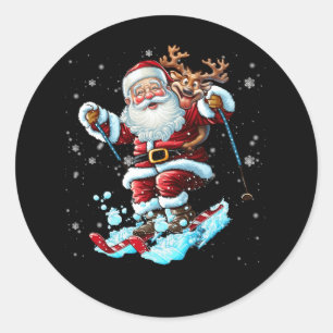 Skiing Santa Christmas Ski Winter Sport X-Mas Paja Classic Round Sticker