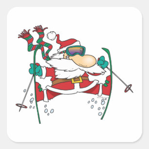 skiing santa claus cartoon square sticker