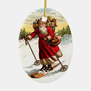Skiing Santa Claus Ceramic Tree Decoration