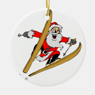 Skiing Santa Claus Ceramic Tree Decoration