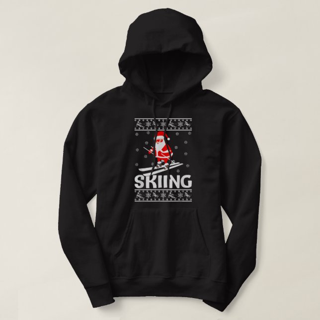 Skiing Santa Claus Christmas Skiing Lover Funny Xm Hoodie (Design Front)