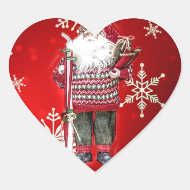 Skiing Santa Heart Sticker (Front)