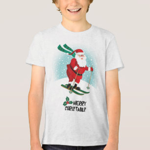 Skiing Santa Merry Christmas Kids Tri-Blend Shirt