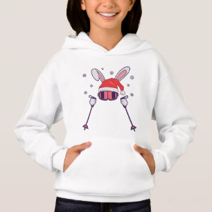 Skiing Santa Rabbit with Santa Hat and ski poles S