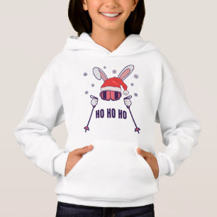 Skiing Santa Rabbit with Santa Hat and ski poles S