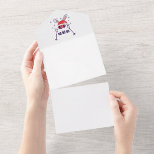 Skiing Santa Rabbit with Santa Hat and ski poles S All In One Invitation