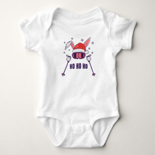 Skiing Santa Rabbit with Santa Hat and ski poles S Baby Bodysuit