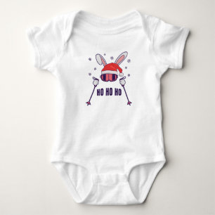 Skiing Santa Rabbit with Santa Hat and ski poles S Baby Bodysuit