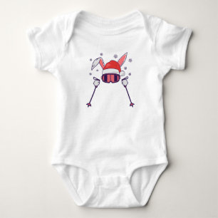 Skiing Santa Rabbit with Santa Hat and ski poles S Baby Bodysuit