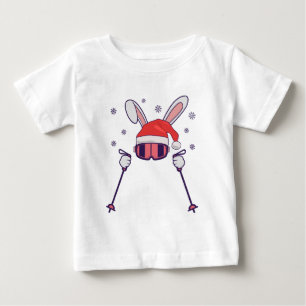 Skiing Santa Rabbit with Santa Hat and ski poles S Baby T-Shirt