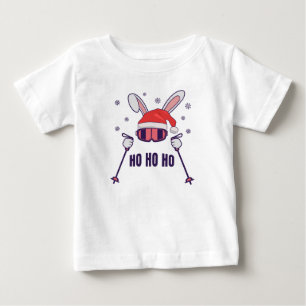 Skiing Santa Rabbit with Santa Hat and ski poles S Baby T-Shirt