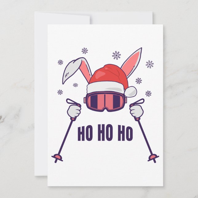Skiing Santa Rabbit with Santa Hat and ski poles S Invitation (Front)