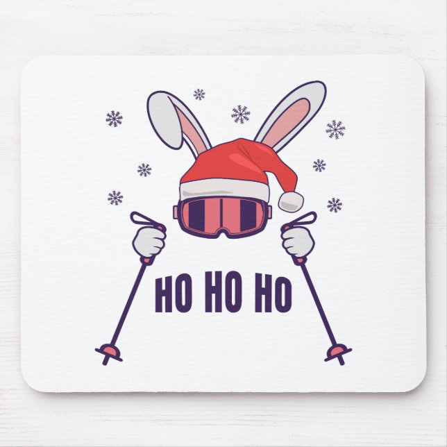 Skiing Santa Rabbit with Santa Hat and ski poles S Mouse Mat (Front)