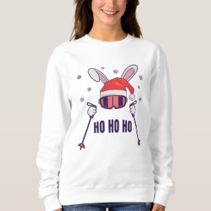 Skiing Santa Rabbit with Santa Hat and ski poles S Sweatshirt