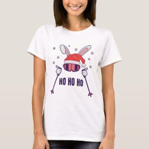 Skiing Santa Rabbit with Santa Hat and ski poles S T-Shirt