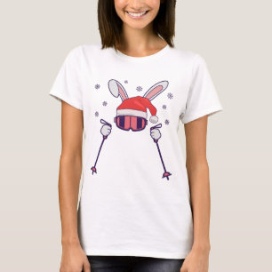 Skiing Santa Rabbit with Santa Hat and ski poles S T-Shirt