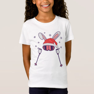 Skiing Santa Rabbit with Santa Hat and ski poles S T-Shirt