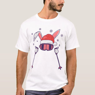 Skiing Santa Rabbit with Santa Hat and ski poles S T-Shirt