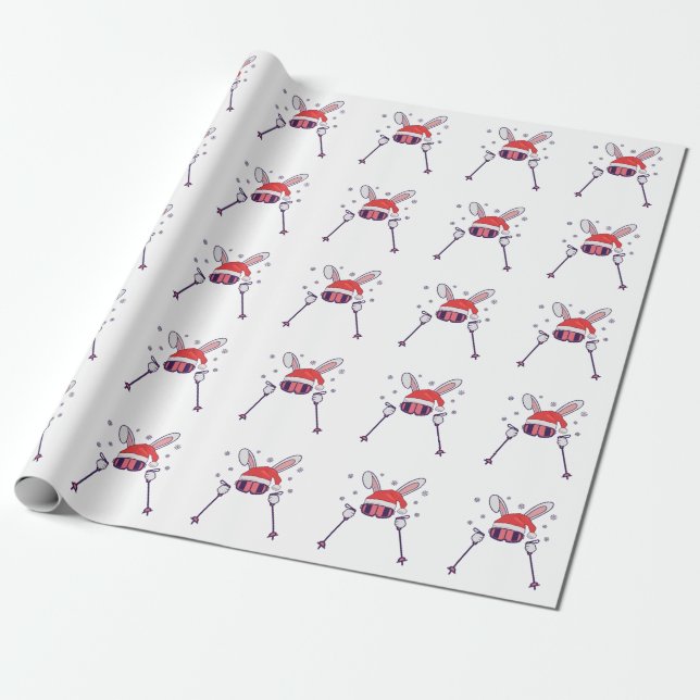 Skiing Santa Rabbit with Santa Hat and ski poles S Wrapping Paper (Unrolled)