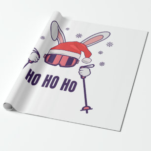 Skiing Santa Rabbit with Santa Hat and ski poles S Wrapping Paper