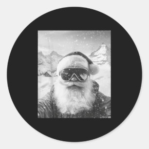 Skiing Santa Selfie Christmas Classic Round Sticker