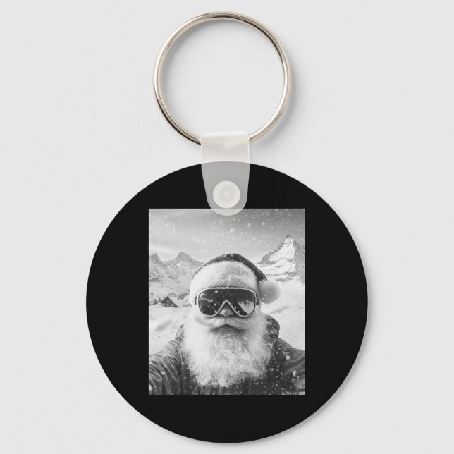 Skiing Santa Selfie Christmas  Key Ring (Front)